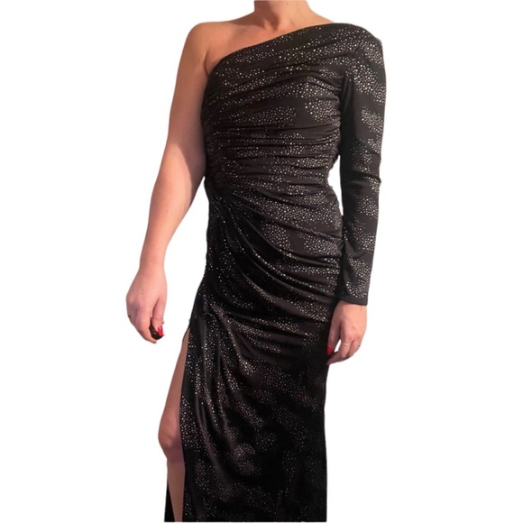 Jovani One Sleeve Gown with Slit - Picture 2 of 3